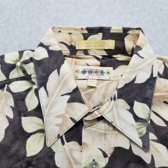 Campia Moda Shirt Mens Large Brown Floral Hawaiian Button Up Short Sleeve Casual - Picture 6 of 9